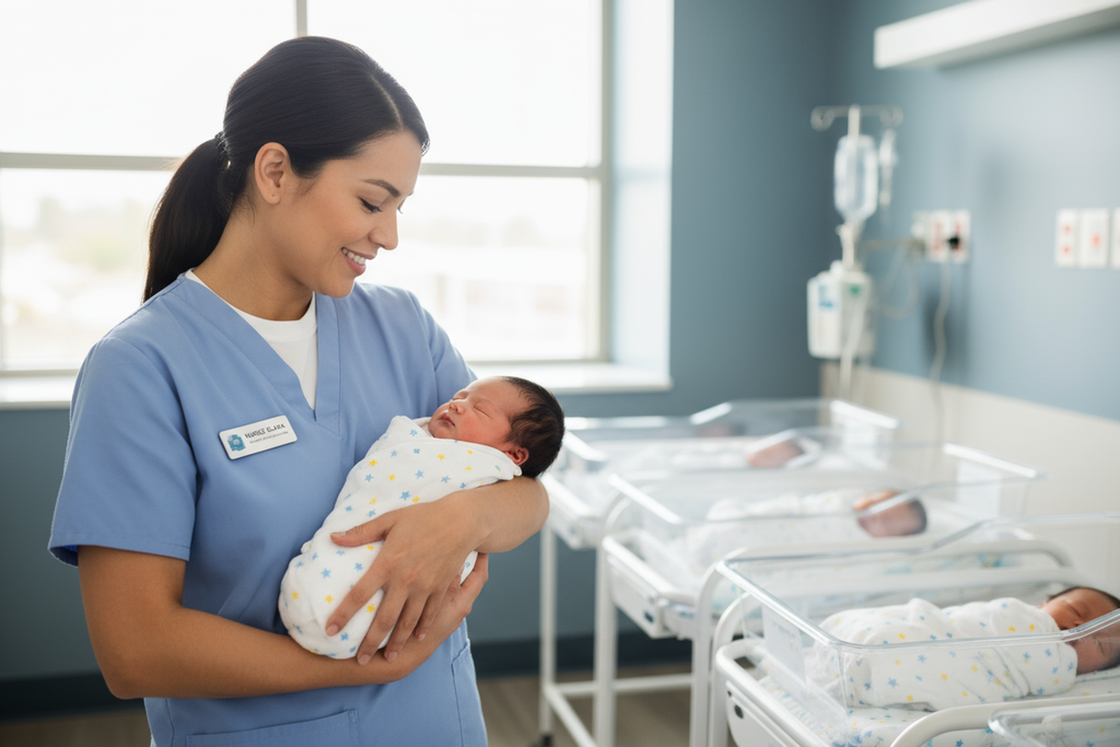 newborn baby and nurse