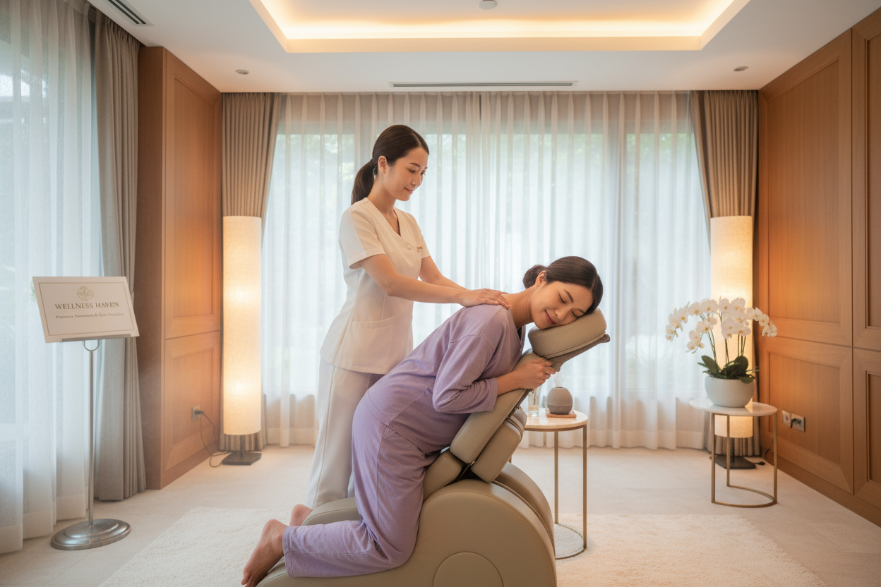 pregnant woman massage in a chair